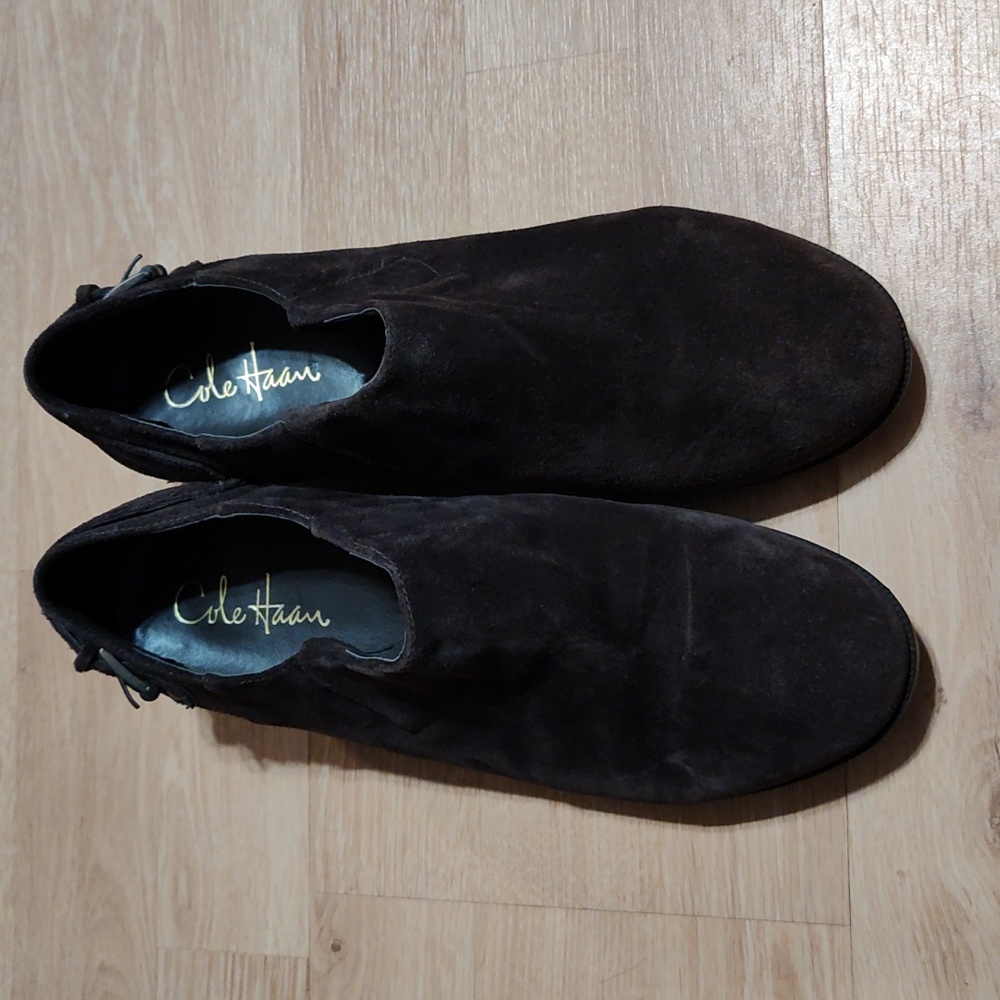 Cole Haan Nike Air Suede Ankle Boots Brown Wedge Heel Slip-On Waterproof 8.5 - Picture 2 of 12